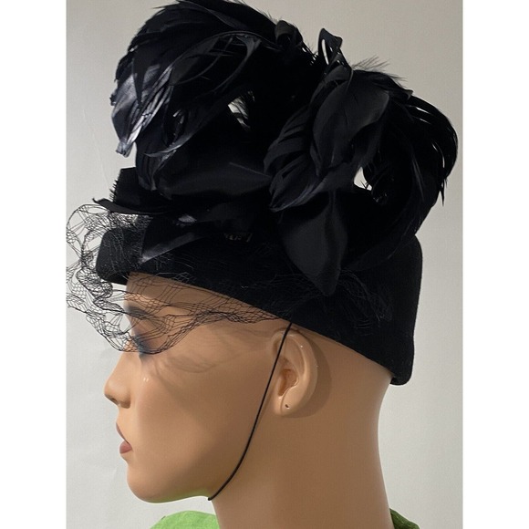 boston store milwaukee elegant hats womens black with flower of feathers on top main image 10